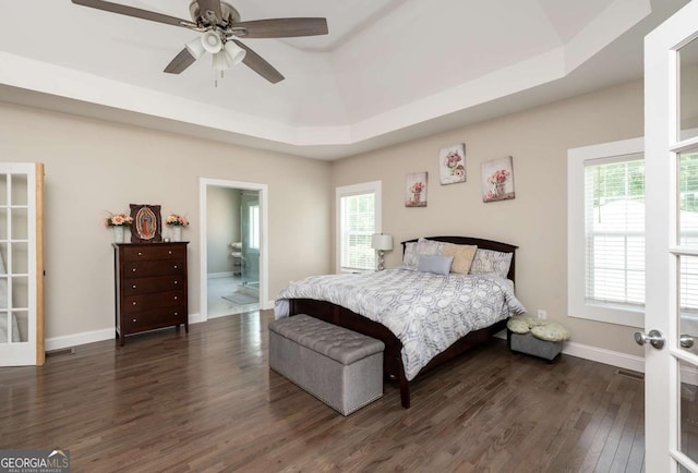 1270 Mccannon Morris Rd, Hull, GA 30646 - bedroom featuring dark wood-type flooring, multiple windows, baseboards, and a ceiling fan