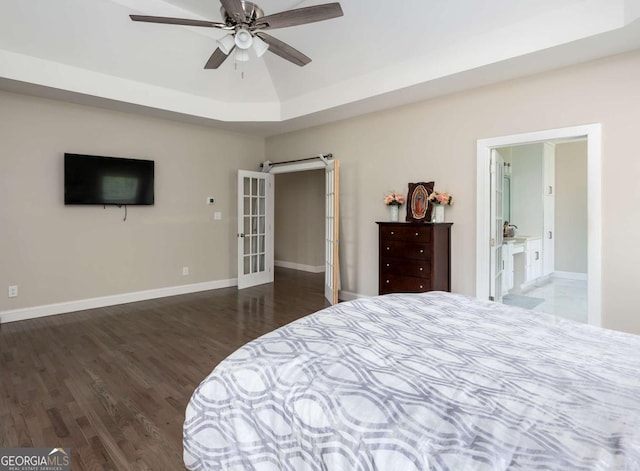1270 Mccannon Morris Rd, Hull, GA 30646 - bedroom featuring wood finished floors, baseboards, a ceiling fan, and french doors