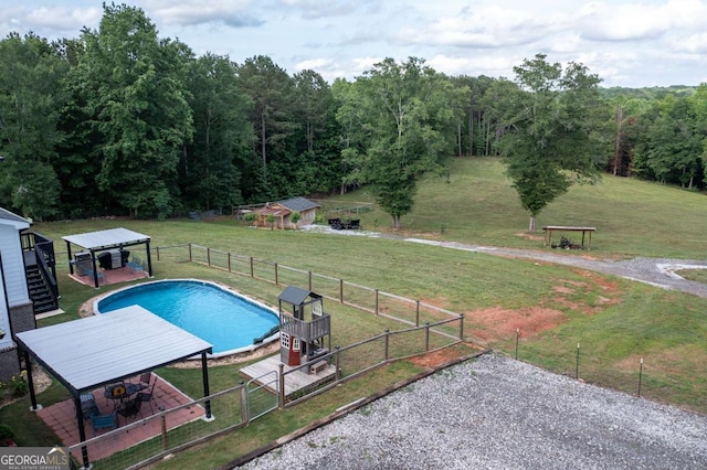 1270 Mccannon Morris Rd, Hull, GA 30646 - view of pool with a wooded view and a gazebo