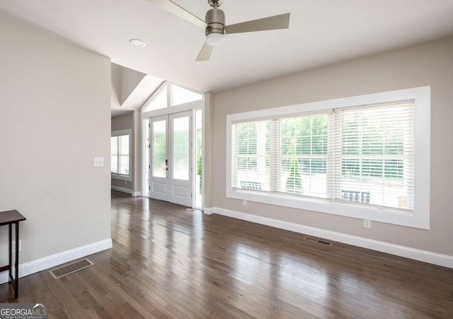 1270 Mccannon Morris Rd, Hull, GA 30646 - foyer entrance with baseboards, a ceiling fan, and dark wood-type flooring