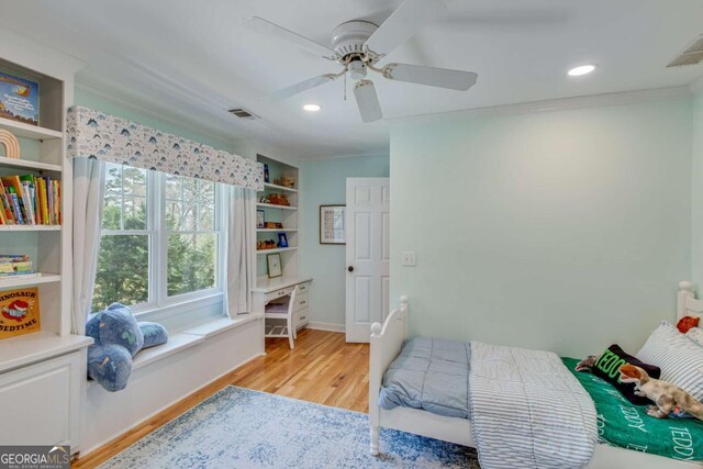4402 Sugar Maple Pl, Gainesville, GA 30506 - bedroom with light wood-style floors, baseboards, recessed lighting, ceiling fan, and ornamental molding