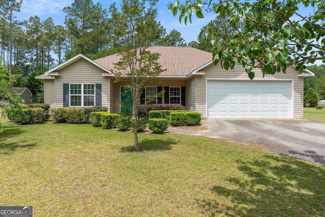 103 Mossy Creek Way, Ochlocknee, GA 31773 - ranch-style home with asphalt driveway, a garage, a front lawn, and a shingled roof