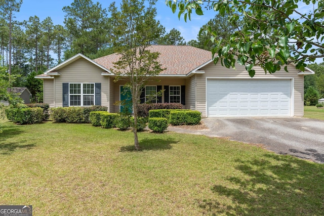 103 Mossy Creek Way, Ochlocknee, GA 31773 - ranch-style house with driveway, a garage, a front yard, and a shingled roof