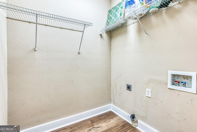 103 Mossy Creek Way, Ochlocknee, GA 31773 - washroom featuring electric dryer hookup, wood finished floors, hookup for a washing machine, and baseboards