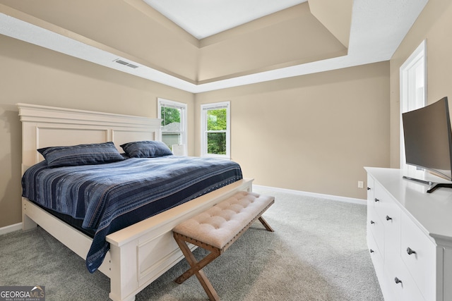 1005 Wellers Ct, Roswell, GA 30076 - carpeted bedroom with a tray ceiling and baseboards