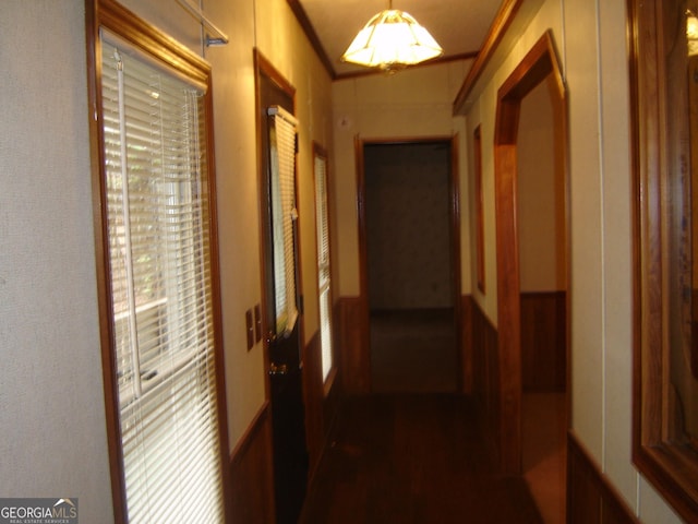 6177 County Road 266, Five Points, AL 36855 - hall featuring a chandelier, dark wood-style flooring, french doors, and crown molding
