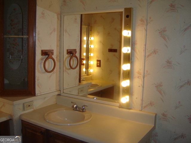 6177 County Road 266, Five Points, AL 36855 - bathroom with vanity and wallpapered walls