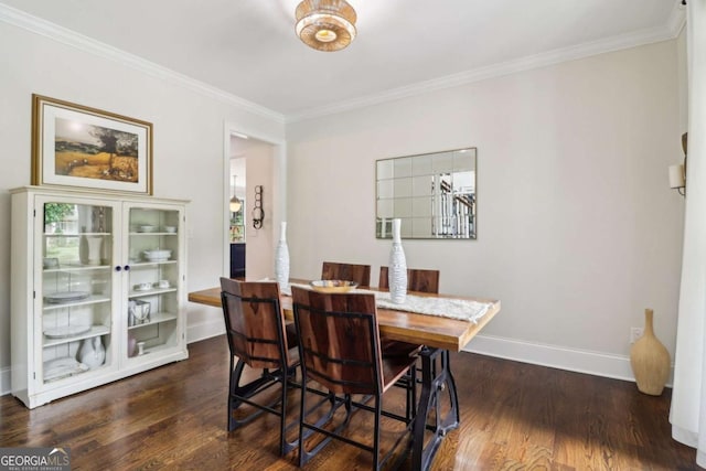 4085 Hillcrest View Ct, Suwanee, GA 30024 - dining room with crown molding, dark wood-style flooring, and baseboards