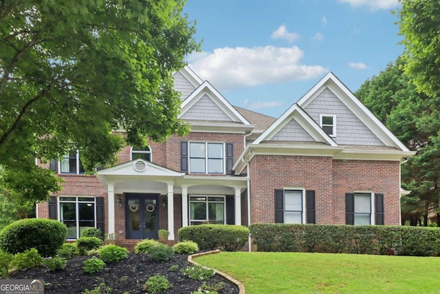 4085 Hillcrest View Ct, Suwanee, GA 30024 - view of front of home featuring a front lawn, french doors, and brick siding