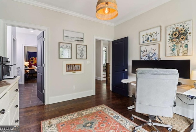 4085 Hillcrest View Ct, Suwanee, GA 30024 - office space with dark wood-style flooring, ornamental molding, and baseboards