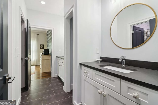 4085 Hillcrest View Ct, Suwanee, GA 30024 - bathroom with vanity, tile patterned floors, and recessed lighting