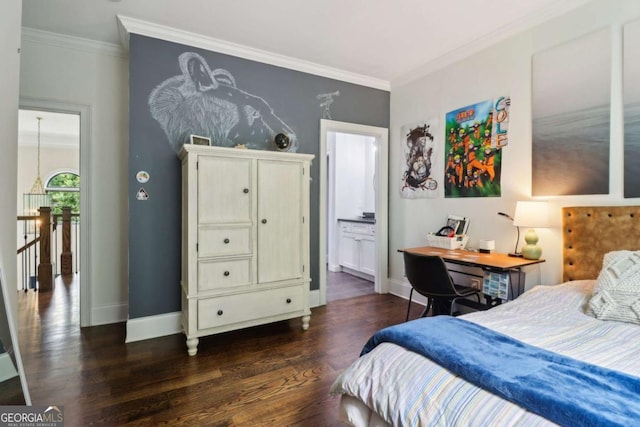 4085 Hillcrest View Ct, Suwanee, GA 30024 - bedroom featuring dark wood-style flooring, crown molding, and baseboards