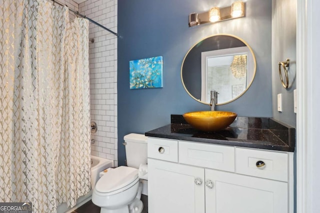 4085 Hillcrest View Ct, Suwanee, GA 30024 - bathroom featuring vanity, toilet, and shower / tub combo with curtain