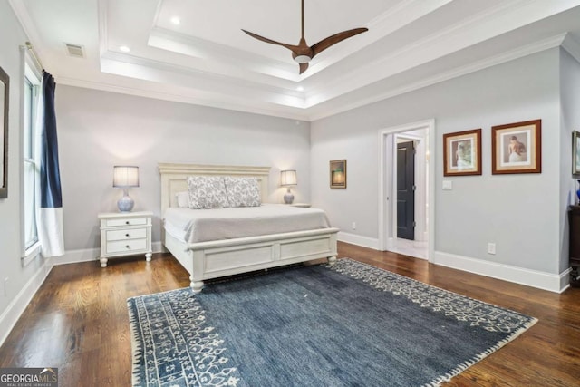 4085 Hillcrest View Ct, Suwanee, GA 30024 - bedroom with wood finished floors, crown molding, a tray ceiling, recessed lighting, and multiple windows