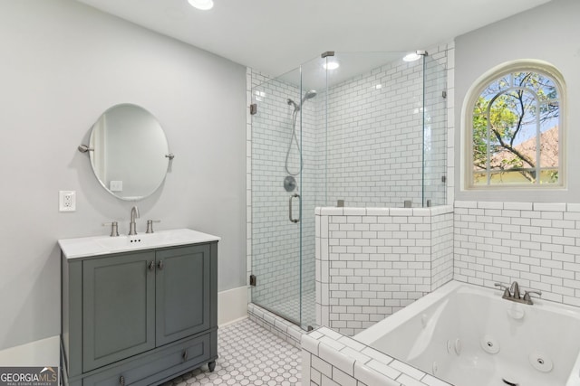1382 6th Ave, Auburn, GA 30011 - bathroom with a stall shower, vanity, and a whirlpool tub