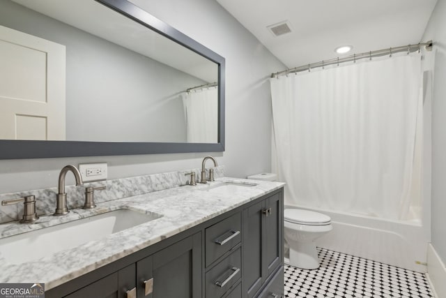 1382 6th Ave, Auburn, GA 30011 - full bath with double vanity and shower / bathtub combination with curtain