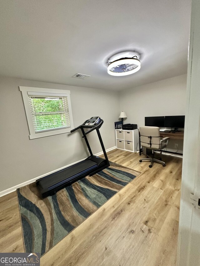 2165 S River Rd, Franklin, GA 30217 - workout room featuring wood finished floors and baseboards
