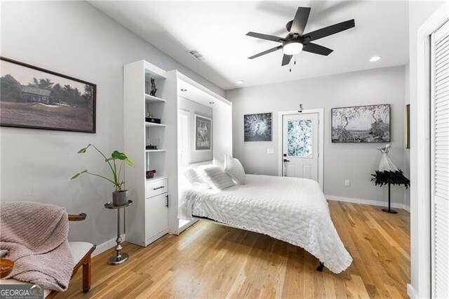 611 Pickett St SE, Atlanta, GA 30316 - bedroom with light wood-type flooring, recessed lighting, and ceiling fan