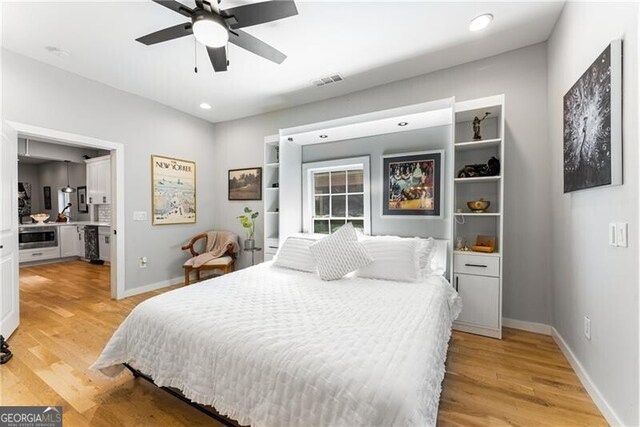 611 Pickett St SE, Atlanta, GA 30316 - bedroom with light wood-style floors, recessed lighting, ensuite bathroom, and ceiling fan
