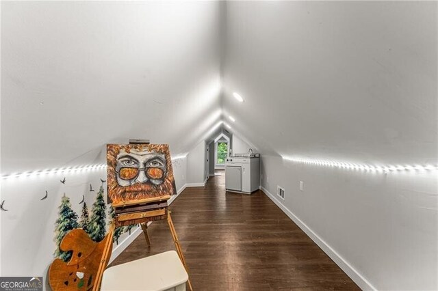 611 Pickett St SE, Atlanta, GA 30316 - additional living space featuring lofted ceiling and dark wood-style flooring