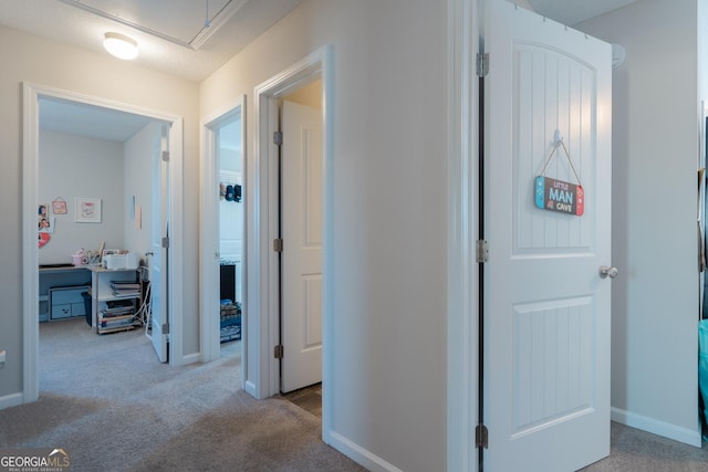 247 Morgan Field Blvd, Ludowici, GA 31316 - hall with carpet flooring, attic access, and baseboards
