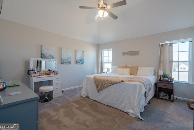 247 Morgan Field Blvd, Ludowici, GA 31316 - bedroom featuring carpet, baseboards, lofted ceiling, a ceiling fan, and an office area