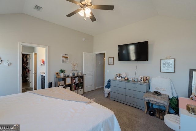 247 Morgan Field Blvd, Ludowici, GA 31316 - bedroom featuring lofted ceiling, light colored carpet, ceiling fan, and ensuite bathroom