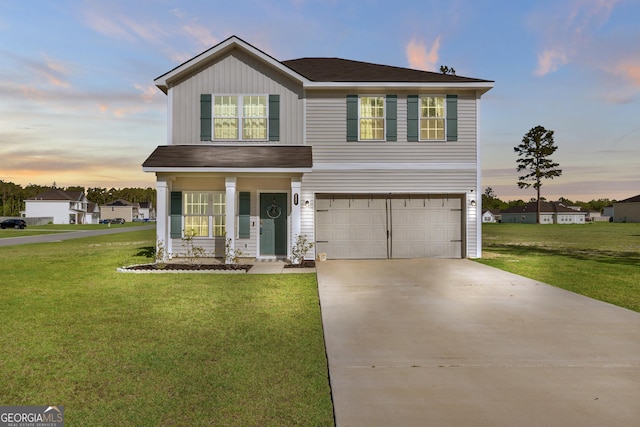 247 Morgan Field Blvd, Ludowici, GA 31316 - traditional-style house with an attached garage, a front yard, concrete driveway, and a porch