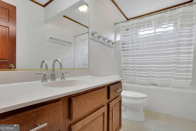 1925 Stonewyck Ct, Cumming, GA 30041 - full bath featuring tile patterned flooring, vanity, and shower / bathtub combination with curtain