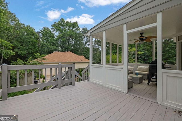 1925 Stonewyck Ct, Cumming, GA 30041 - deck featuring ceiling fan, outdoor lounge area, and area for grilling