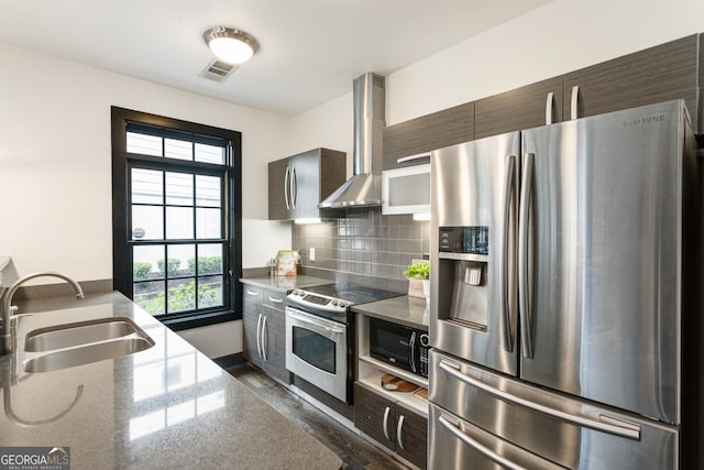 1300 Dekalb Ave NE Unit 711, Atlanta, GA 30307 - kitchen featuring stainless steel appliances, extractor fan, backsplash, light stone countertops, and modern cabinets