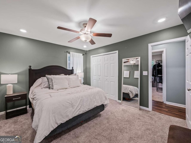 1488 Vine St NE, Gainesville, GA 30501 - carpeted bedroom with a closet, baseboards, a ceiling fan, and recessed lighting