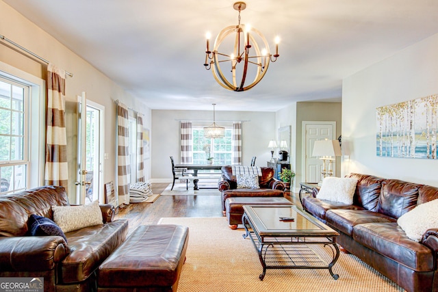86 Waters Dr, Wedowee, AL 36278 - living area with a chandelier and wood finished floors
