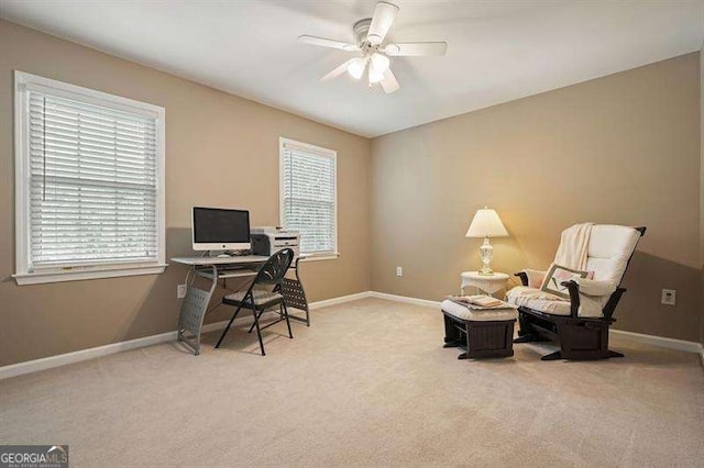 1206 Mountainside Trce NW, Kennesaw, GA 30152 - office with light colored carpet, ceiling fan, and baseboards