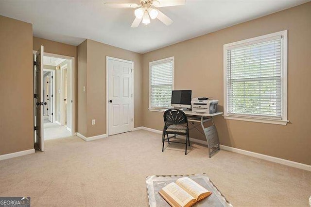 1206 Mountainside Trce NW, Kennesaw, GA 30152 - office area with a ceiling fan, healthy amount of natural light, and light colored carpet