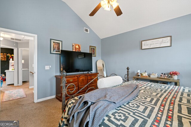 106 Thornton Dr, Bonaire, GA 31005 - carpeted bedroom with attic access, high vaulted ceiling, ceiling fan, and baseboards