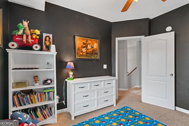 106 Thornton Dr, Bonaire, GA 31005 - recreation room featuring a ceiling fan, light colored carpet, and baseboards