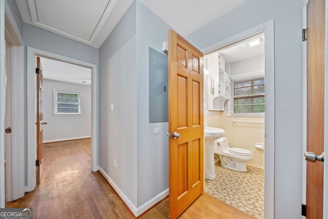 3047 Hudson Ct, Decatur, GA 30033 - half bath with electric panel and wood finished floors