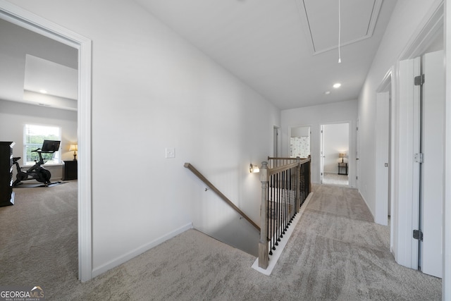 22 Mossy Oaks Ln NE, Rome, GA 30165 - hallway with attic access, carpet, an upstairs landing, and recessed lighting