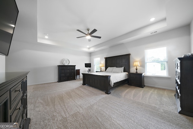22 Mossy Oaks Ln NE, Rome, GA 30165 - bedroom featuring a raised ceiling, multiple windows, recessed lighting, and light carpet