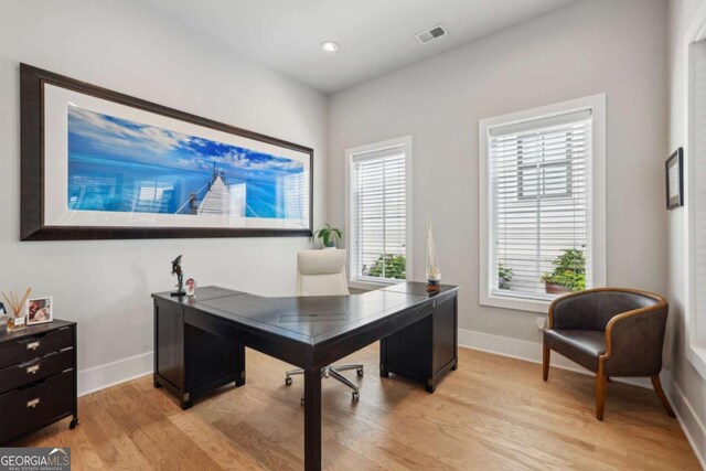 6815 Halcyon Way, Alpharetta, GA 30005 - office with light wood-type flooring, baseboards, and recessed lighting