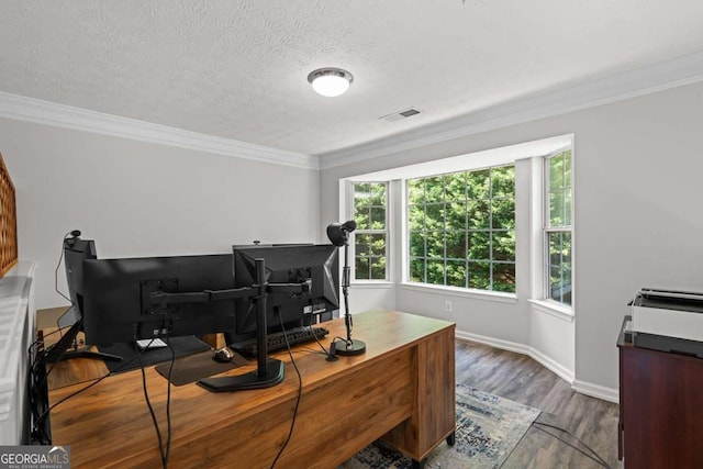 2061 Pinnacle Pointe Dr, Norcross, GA 30071 - office with crown molding, wood finished floors, baseboards, and a textured ceiling