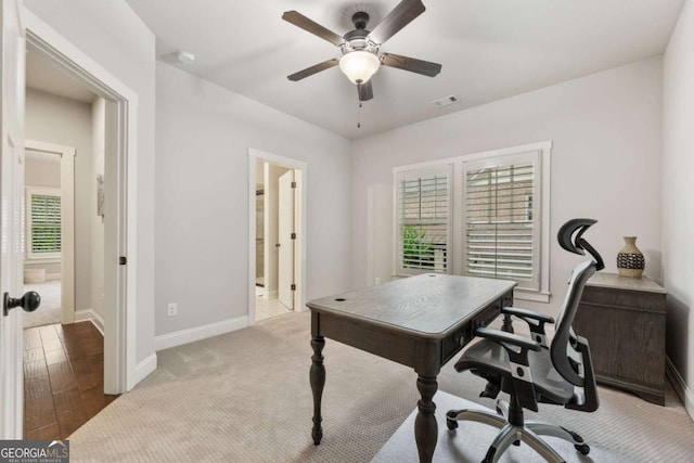 505 Parkview Dr, Milton, GA 30004 - office area with a ceiling fan, baseboards, and wood finished floors