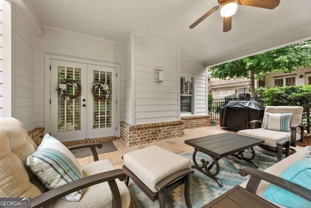 505 Parkview Dr, Milton, GA 30004 - view of patio / terrace with french doors, area for grilling, a ceiling fan, and an outdoor hangout area