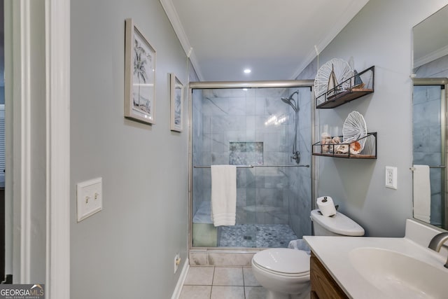 75 Barber Rd, Carrollton, GA 30116 - full bath with crown molding, a stall shower, vanity, toilet, and tile patterned flooring