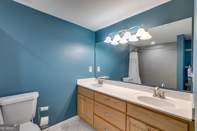 75 Barber Rd, Carrollton, GA 30116 - full bathroom featuring toilet, double vanity, tile patterned floors, and a shower with curtain