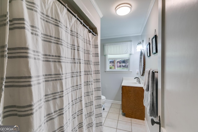 75 Barber Rd, Carrollton, GA 30116 - full bath with crown molding, vanity, tile patterned floors, and a shower with shower curtain