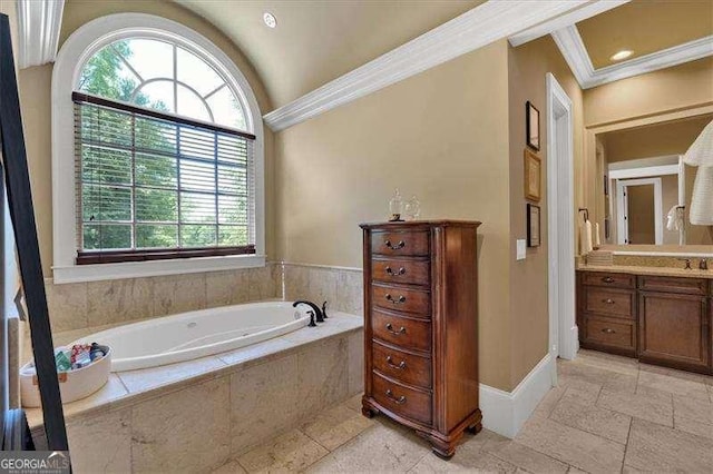 511 Etris Ct, Roswell, GA 30075 - full bathroom with vanity, a bath, and ornamental molding