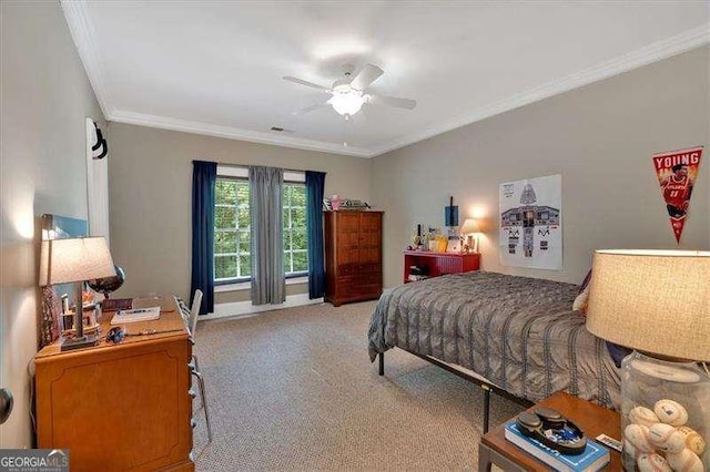 511 Etris Ct, Roswell, GA 30075 - bedroom with carpet floors, ornamental molding, and ceiling fan