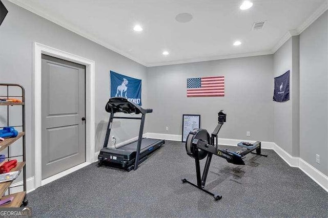 511 Etris Ct, Roswell, GA 30075 - workout area with ornamental molding, recessed lighting, and baseboards